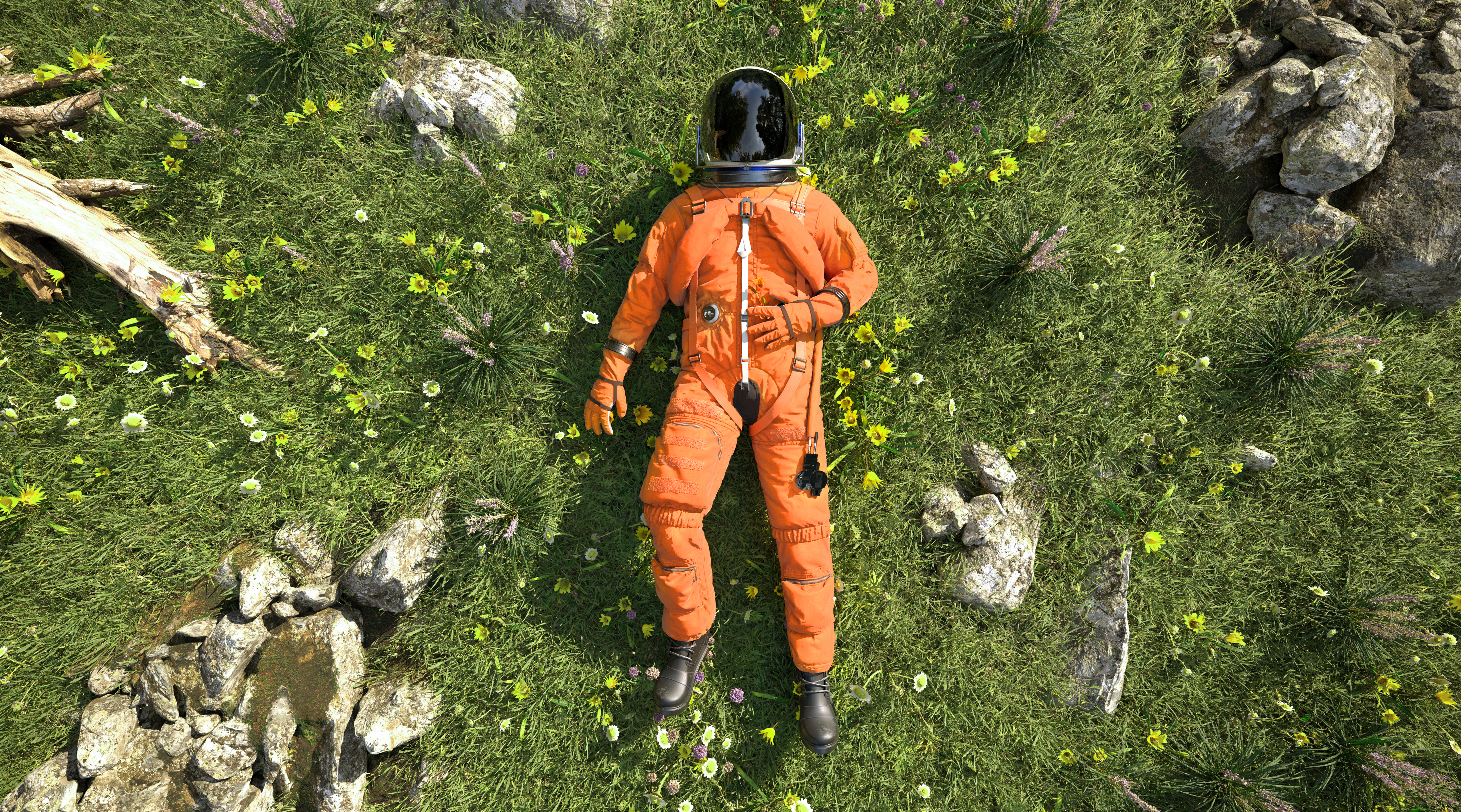 Explorateur en combinaison spatiale orange